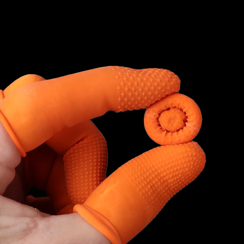 100PCS Finger Cots Orange Reusable Natural Rubber Latex Non-slip Finger Cover Fingertip Protector Industry Gloves Nail Art Tool disposable finger covers