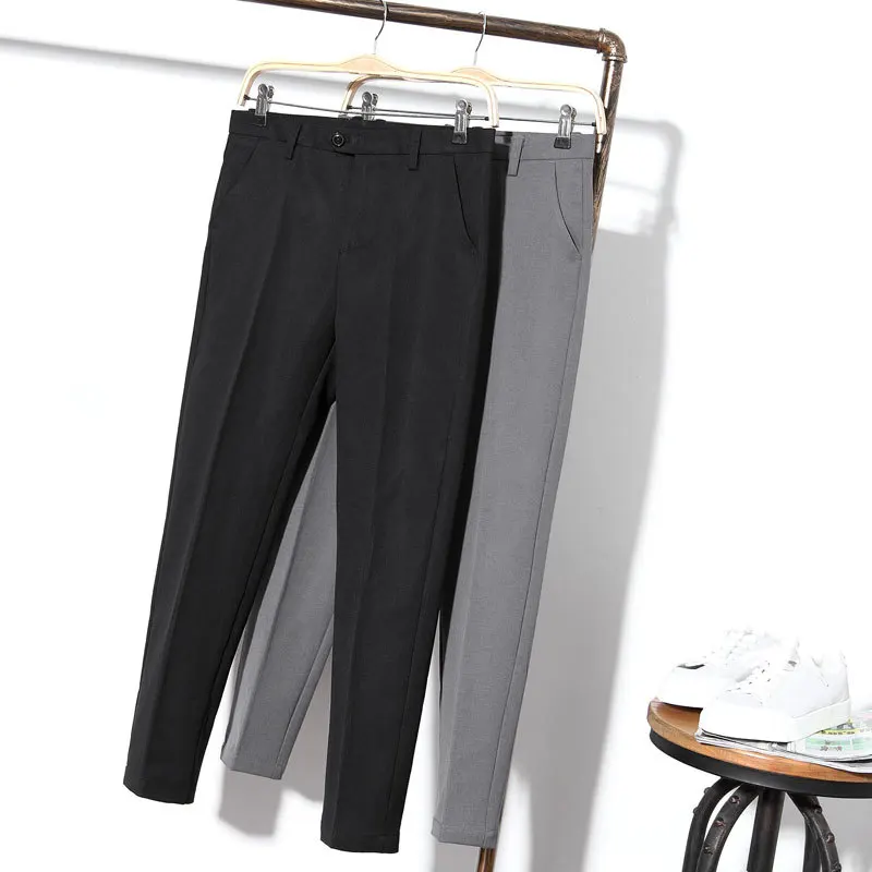 

2019 Spring And Summer Hot Selling Solid Color Medium Thick Elasticity Capri Pants Men's Small Suit Pants Casual Pants K809
