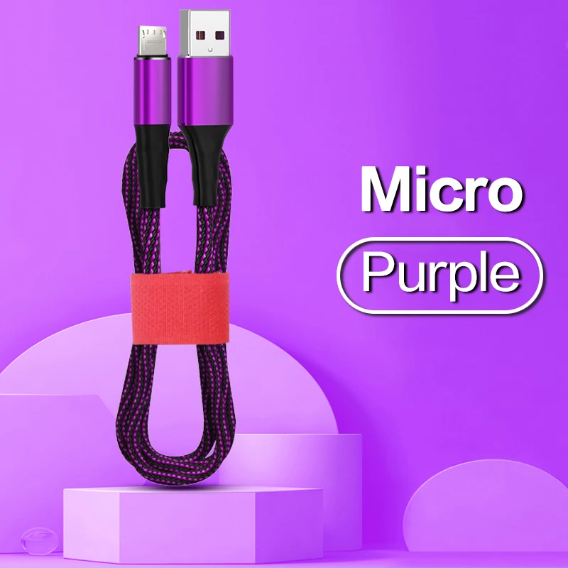 Кабель Micro USB для быстрой зарядки, кабель для зарядки, кабель для samsung, huawei, Xiaomi, type-C, Android, линия для мобильных телефонов - Цвет: purple micro