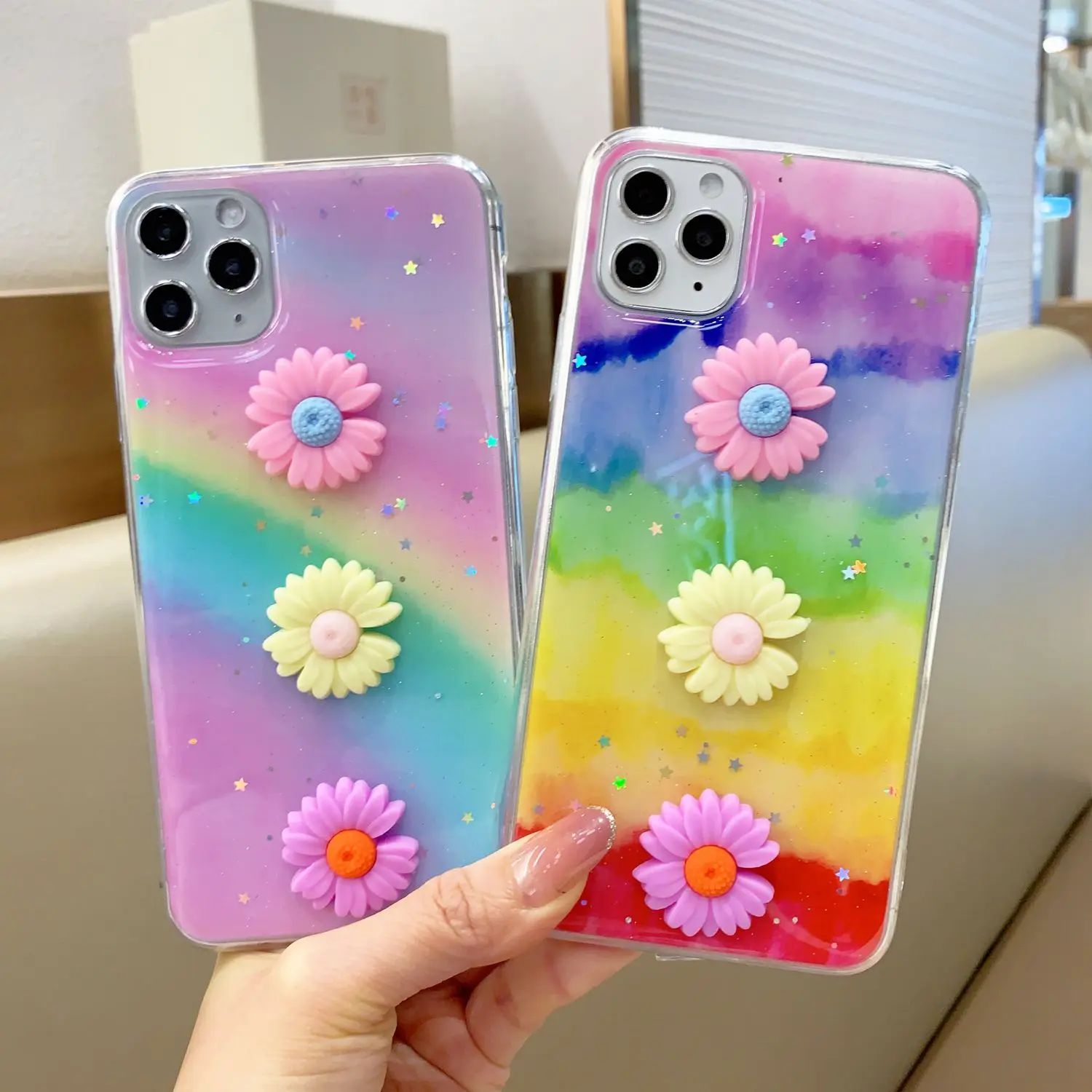Чехол A30 с радужными маргаритками и блестками для Samsung a50 Galaxy A70 A51 A71 A81 A91 A750 A7 2018 A20