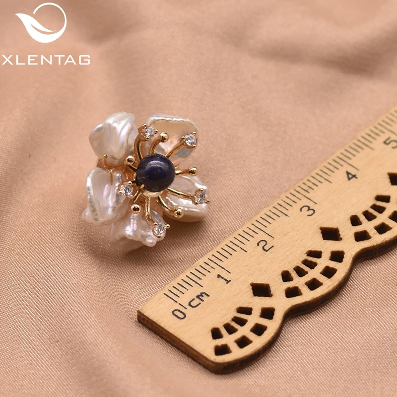 XlentAg серьги гвоздики с натуральным лазуритом и жемчугом в стиле барокко для