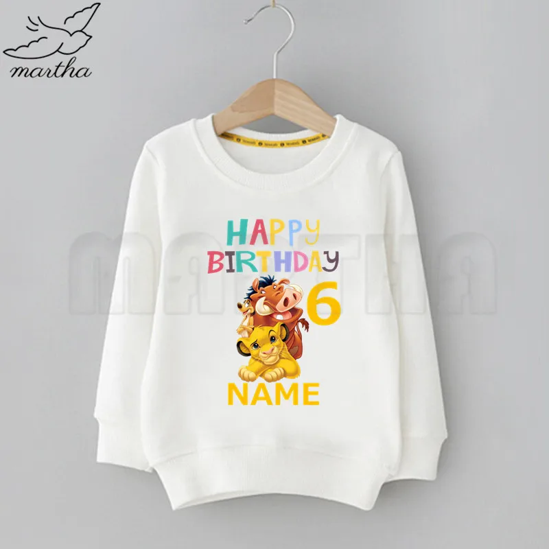 Kids Funny Happy Birthday Lion King Simba Number Print Sweatshirt Solid Color Hoodies Fashion Boys Girls Long Sleeve Sweatshirt