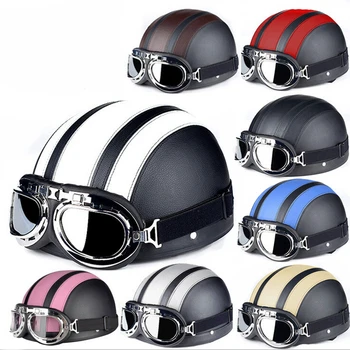 

Hot selling Motorcycle Helmet Motorcycle Scooter Open Face Helmet with Visor UV Goggles Retro Vintage Style Motocross Helmet