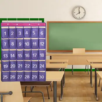 

Classroom Phones Organizer Durable Universal 30 Pockets with Hooks Storage Indoor Calculator Holders Chart Oxford Cloth