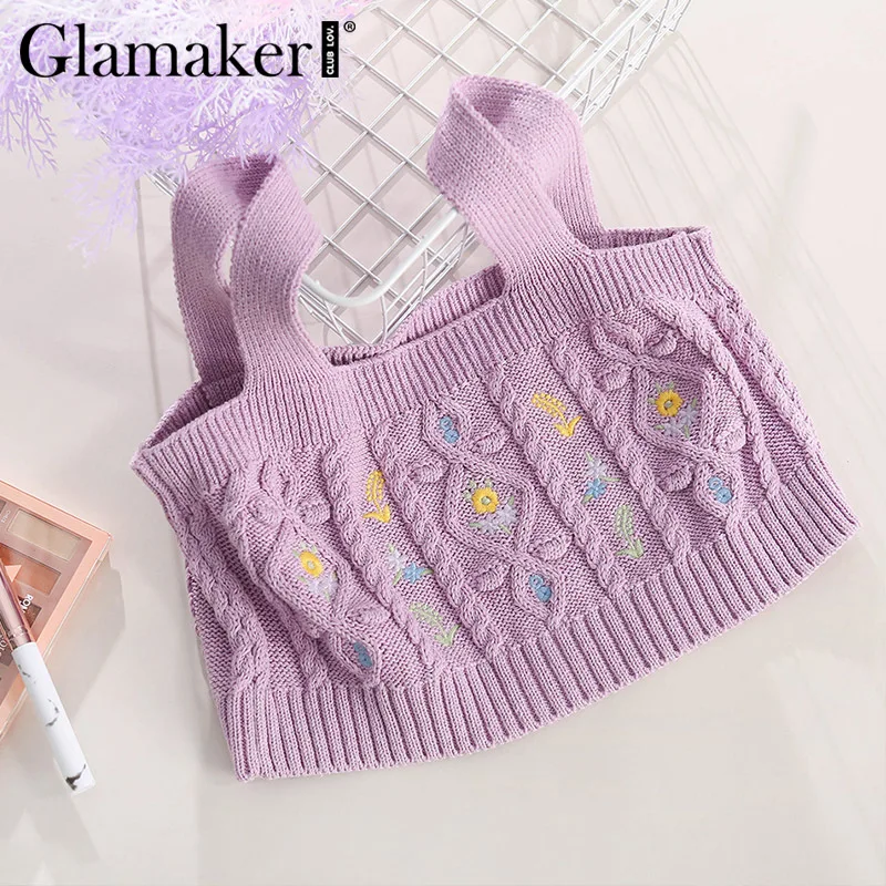 Женский винтажный укороченный топ Glamaker фиолетовый трикотажный на бретельках с