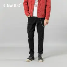 SIMWOOD осенние зимние новые черные джинсы мужские повседневные облегающие джинсовые брюки высокого качества размера плюс брендовая одежда SI980647