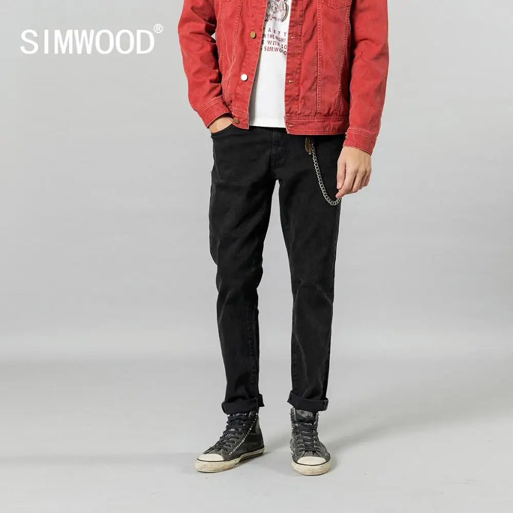 SIMWOOD 2019 осенние зимние новые черные джинсы мужские повседневные облегающие