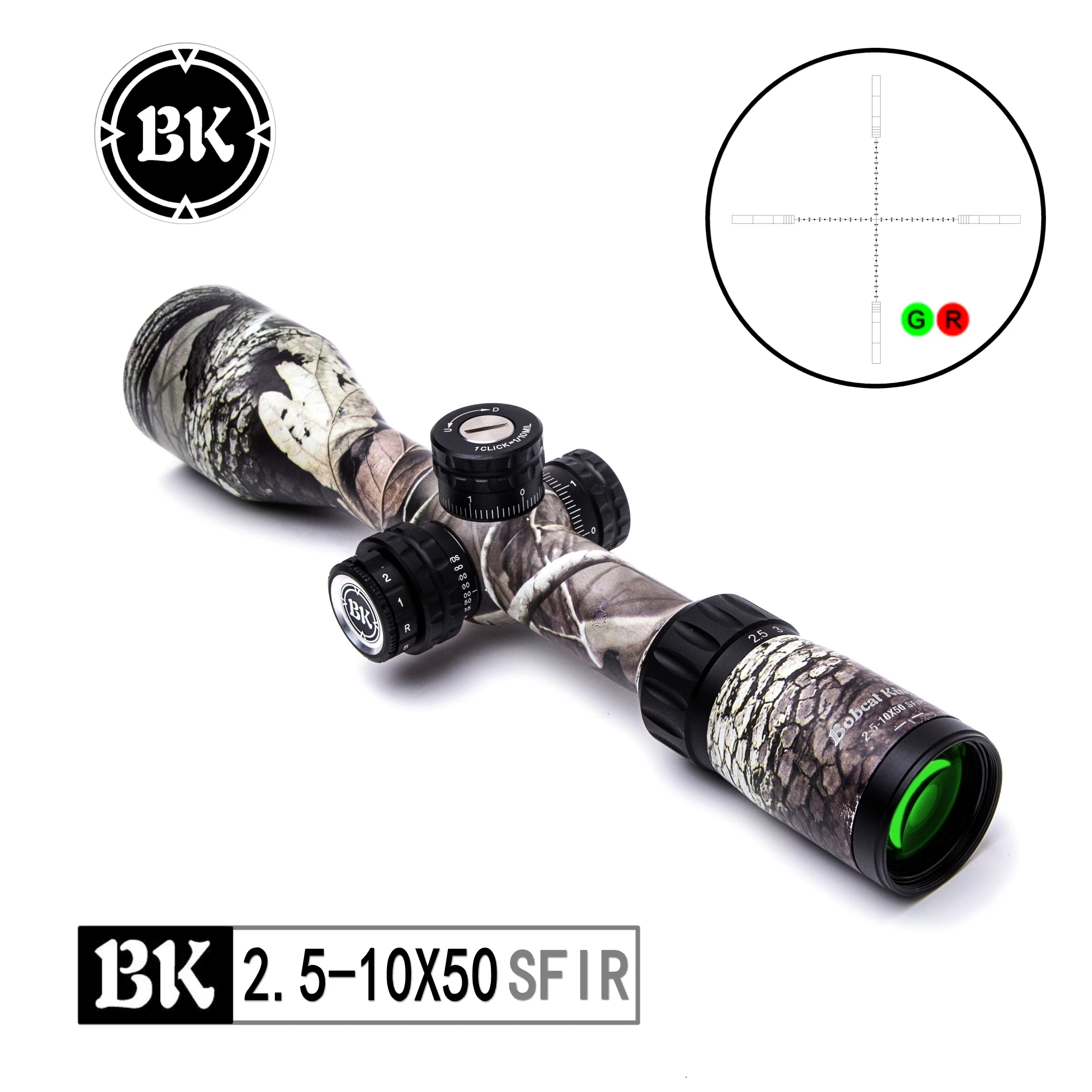 - Bobcat King Optics BK 2510X50 SFIR Camouflage Appearance Tactical Optical Sight Sniper Hunting Rifle Aiming Air Gun Riflescope