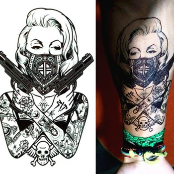

190*120mm Cool Tattoo Girl with Guns Waterproof Temporary Tattoo Stickers for Women