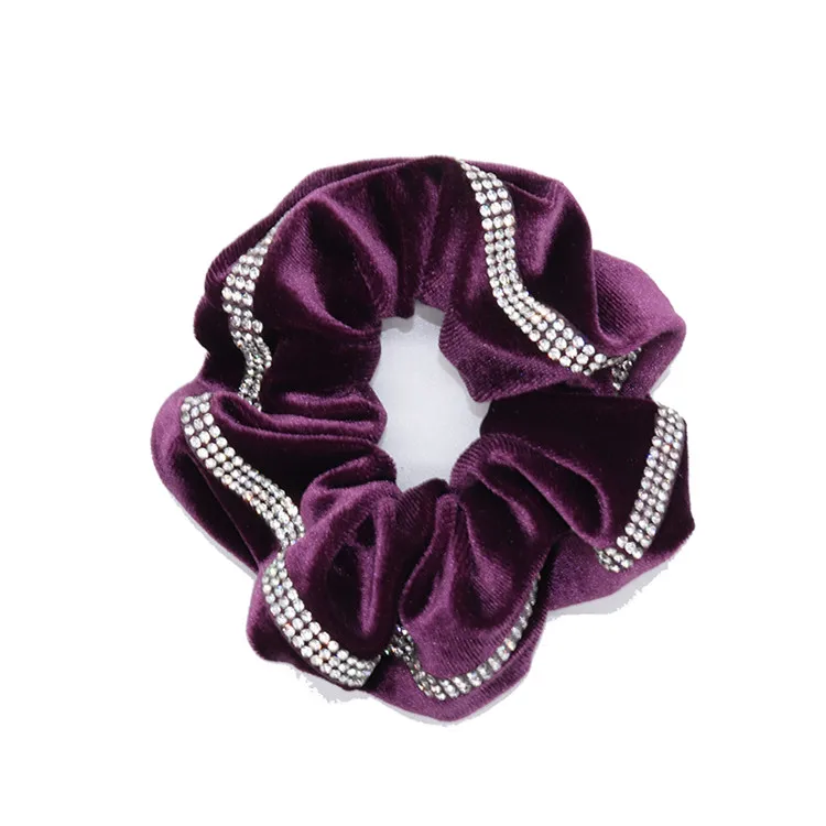 Новое поступление, модные женские милые бархатные резинки для волос, двойные стразы, резинки для волос для девушек, аксессуары для волос, держатель для конского хвоста - Цвет: Purple