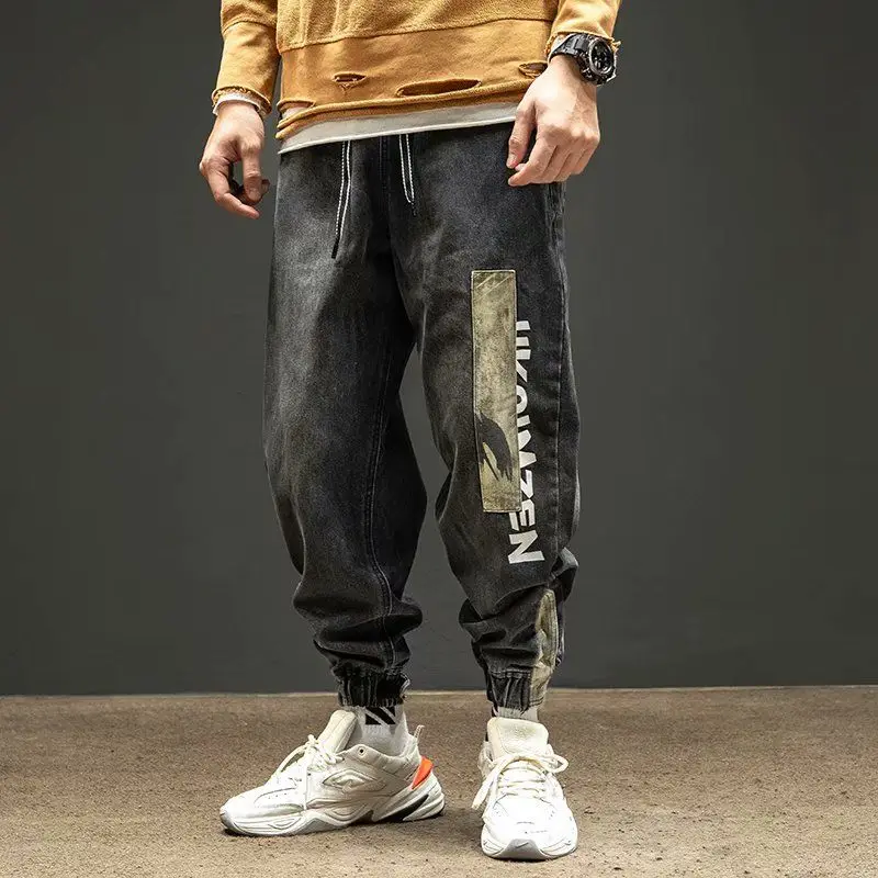 Джинсы мужские хлопковые в стиле хип-хоп модные повседневные брюки-султанки из