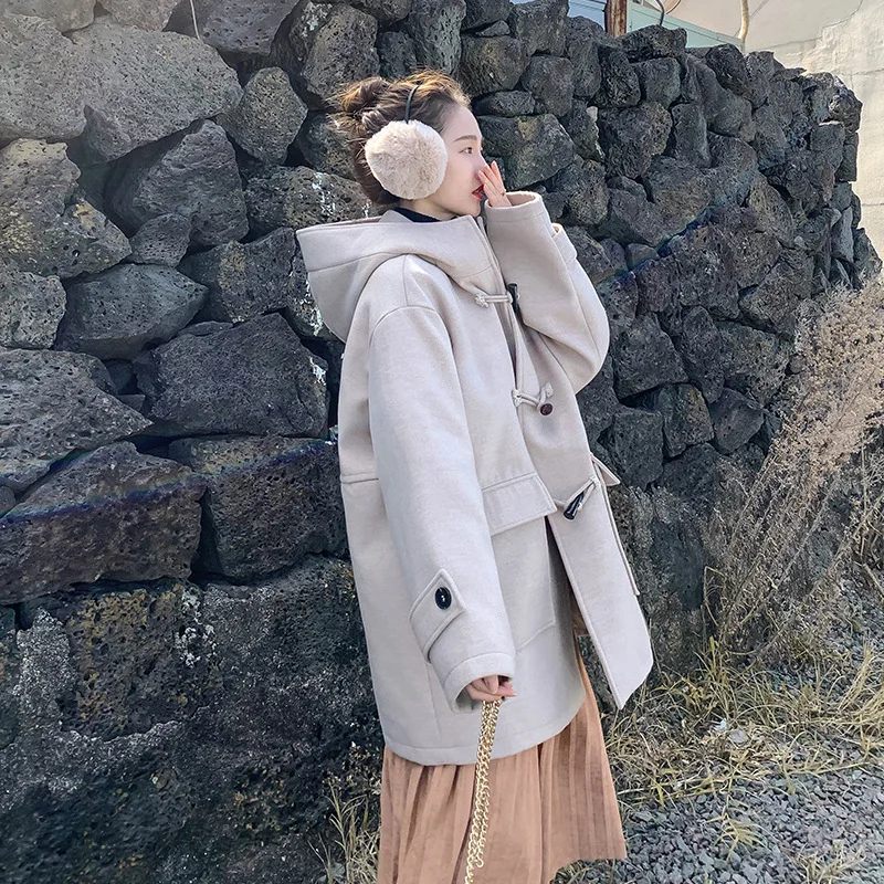 

Photo Shoot 2019 Autumn And Winter New Style Korean-style Mid-length Loose-Fit Toggle Woolen Jacket Student Woolen Overcoat Fash