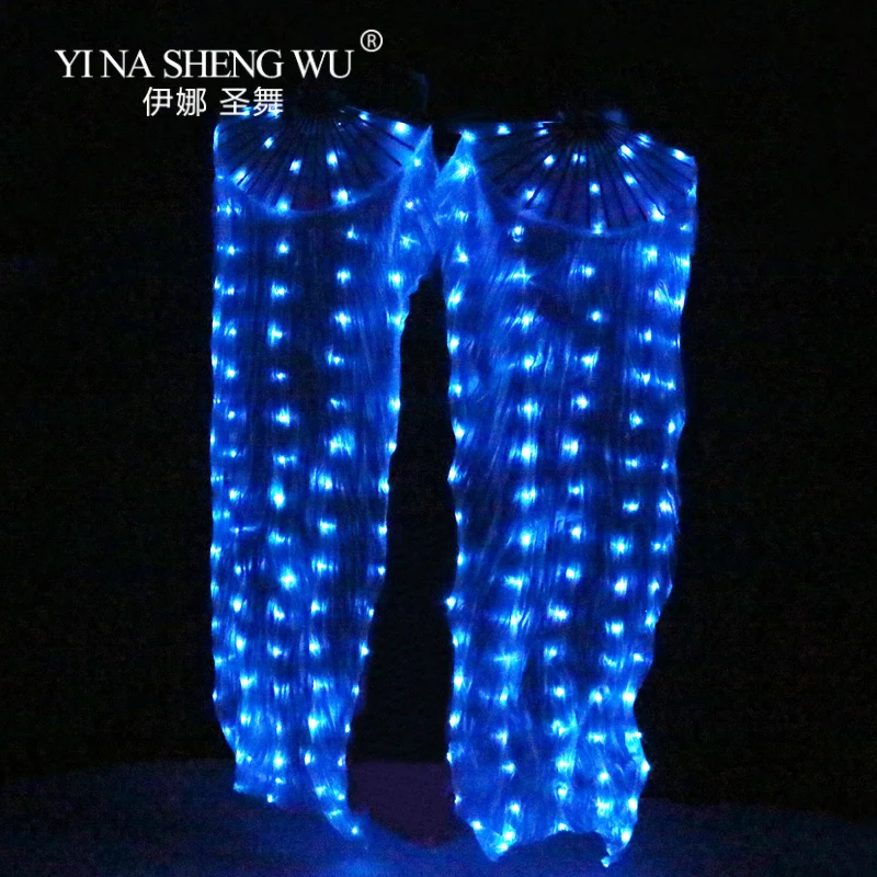 Blue-1 Pair Танец живота Шелковый светодиодный вентилятор сценическое представление светодиодная бутафория вентиляторы красочный светильник светодиодный вентилятор Блестящий светодиодный 1 шт./1 пара вентиляторов(можно сделать цвета - Цвет: Blue-1 Pair