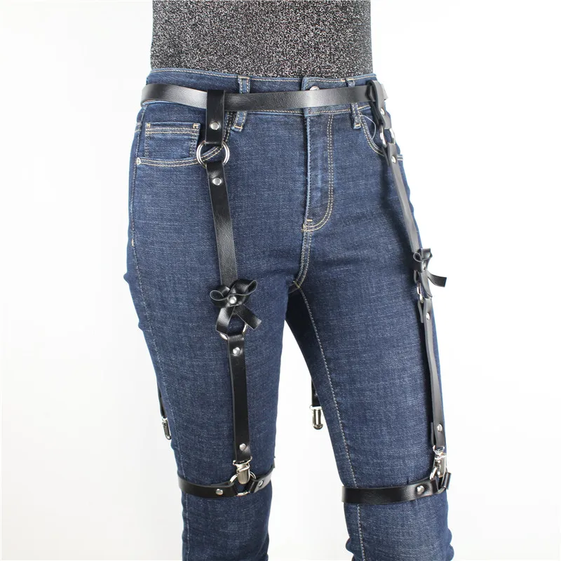 TRODEAM Garter Belt Leather Harness Women Underwear Suspenders Sexy Goth Harness Gothic Thigh Band Leg Cage Bdsm Fetish Stocking