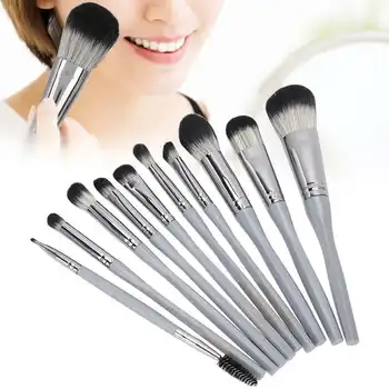 

10pcs Portable Eye Shadow Brush Loose Powder Cosmetic Brush Makeup Tool Set (Silver Gray) With Bag Face Make Up Tool Cosmetics
