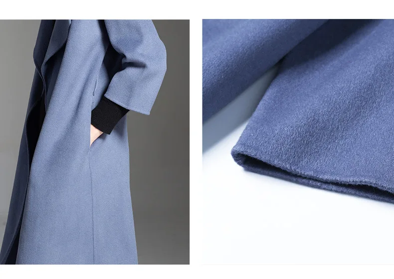 women's winter overcoats blue belt Double-sided wool cashmere outwear autumn plus size ladies fashion long free ship