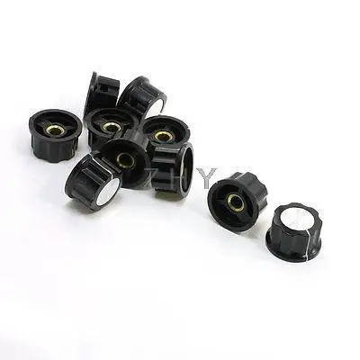 

10pcs 6mm Shaft Ribbed Grip Brass Tone Core Potentiometer Ratary Cap Knob