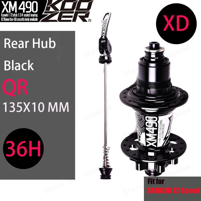 Rear 10x135MM 36H XD XM490 Koozer концентраторы 4 подшипник 28/32/36 Отверстия MTB горный велосипед ступица заднего QR через дисковый тормоз колеса велосипеда крутой звук концентратор XM490 - Цвет: Rear 10x135MM 36H XD