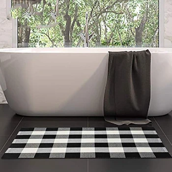 

Cotton Buffalo Plaid Check Rug 27.5 X 43 Inches Washable Woven Outdoor Rugs for Layered Door Mats Porch/Kitchen/Farmhouse Black