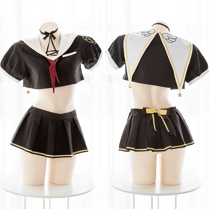 

3Pcs Set Magical Girl Ultrashort Skirt Sailor Suit Cute Lolita Pentagram Printed Sexy Uniform Set Cosplay Women Lingerie Set