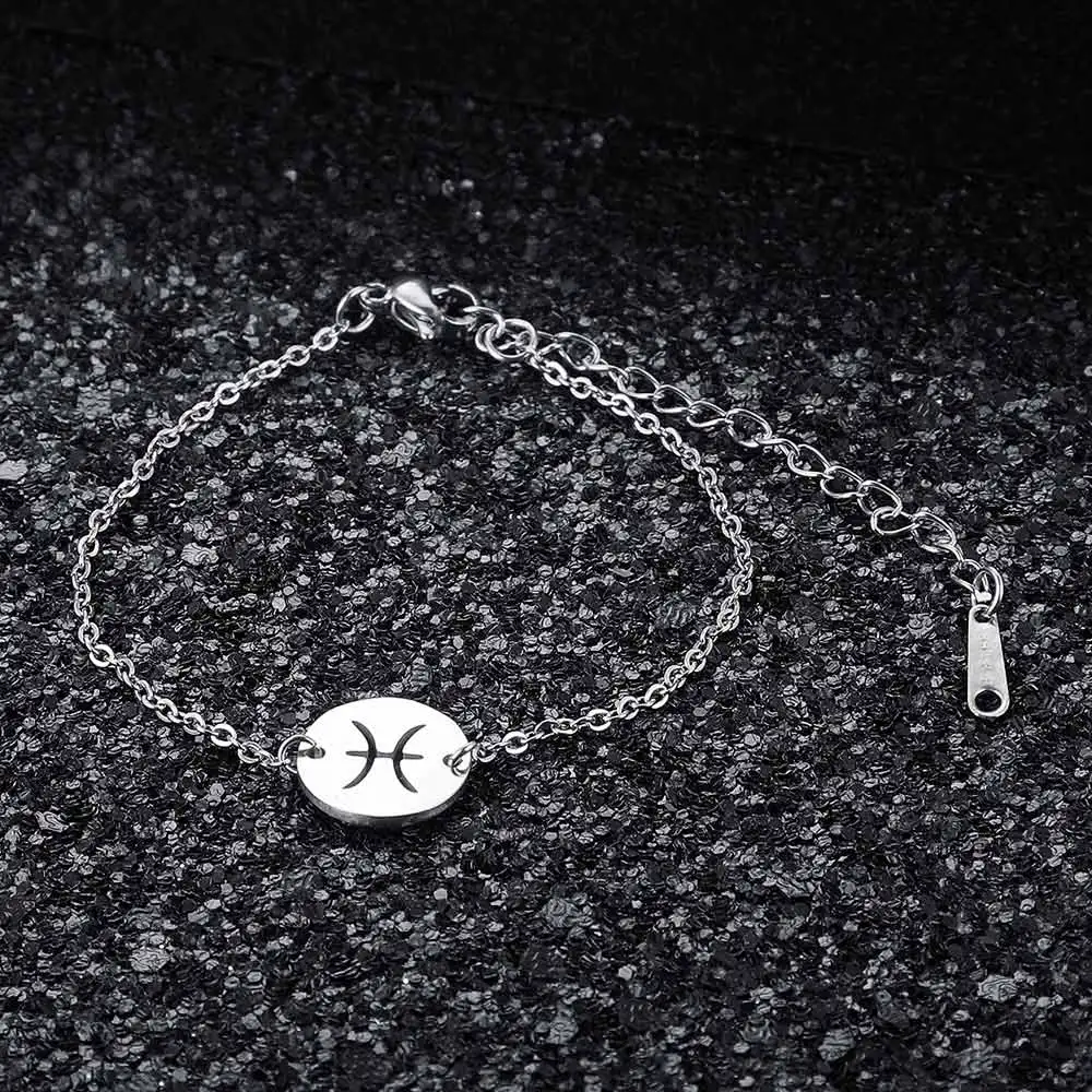 12 Constellation Zodiac Charm Bracelet for Women Female Stainless Steel High Polish Charms Bracelets