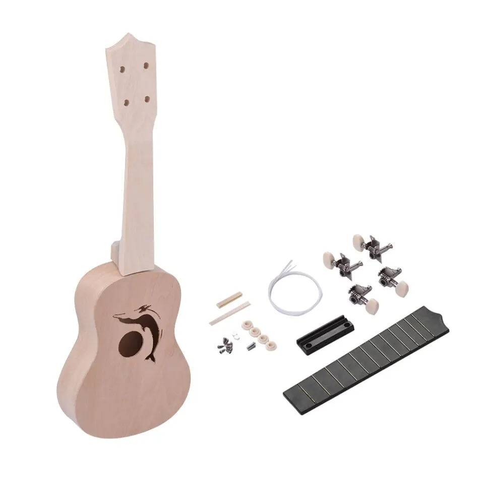 21-дюймовое укулеле незавершенной укулеле DIY Kit шеи Пластик кленовым грифом Sakura Форма с принтом «сердце» с Форма/Дельфин Форма для опционально - Цвет: Dolphin Shape