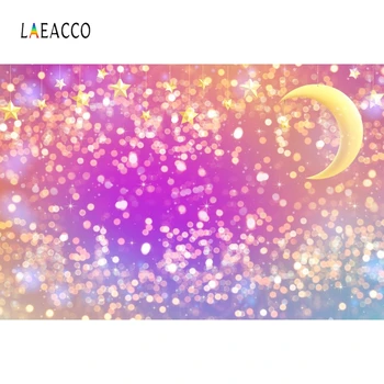

Laeacco Birthday Photography Backdrops Moon Stars Light Bokeh Photographic Backgrounds Newborn Baby Photophone For Photo Studio