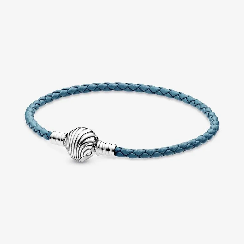 

Authentic S925 Sterling Silver Shell Chain Braided Leather Bracelet Suitable For Women's Diy Jewelry Original Charm