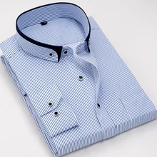 Весна и осень длинный рукав Camisa Masculina высокое качество бренд Полосатый сплошной цвет Мода Бизнес Повседневная круглая пуговица Fit