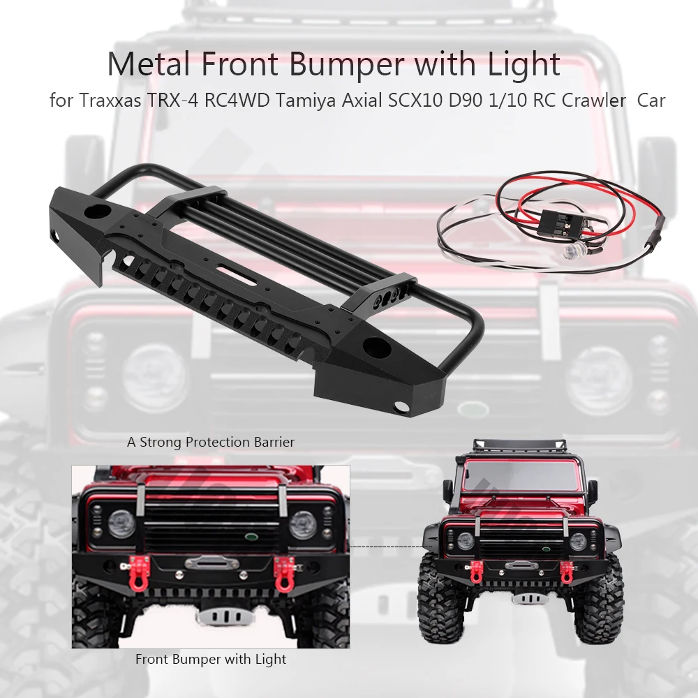 

Metal Alloy CNC Front /Rear Bumper with Lights Trailer Hook for Traxxas Axial SCX10 SCX10ll 1/10 RC Crawler Car Part