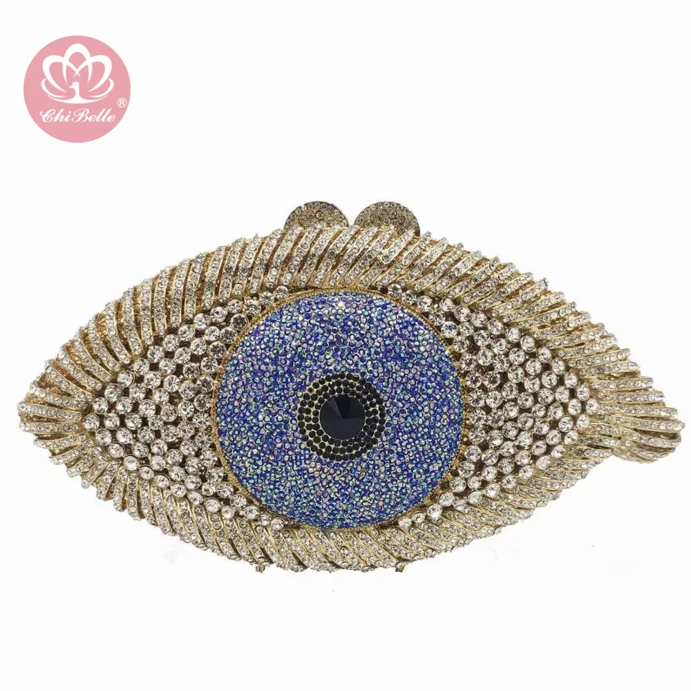 

Chi Belle big diamond rhinestone crystal shining evening clutch bag eye shape design luxury pouch bling handbag mini small pouch