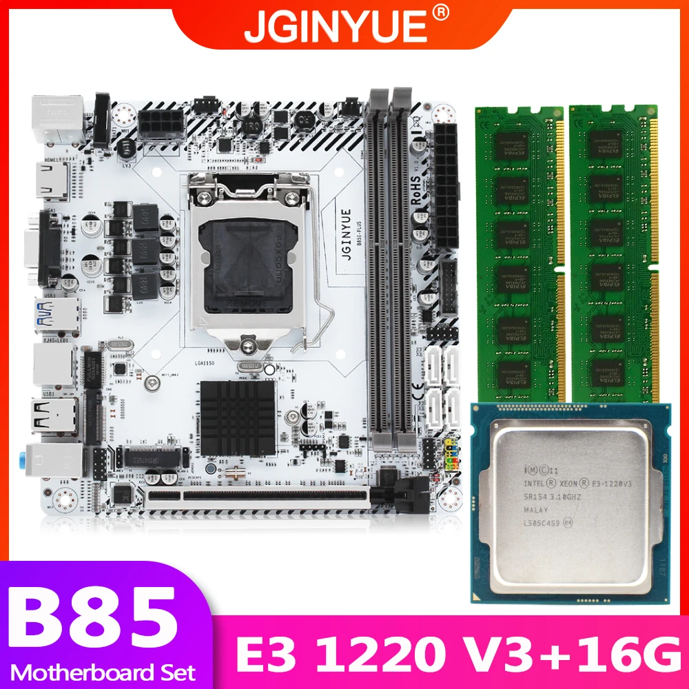 JGINYUE B85 материнская плата LGA 1150 комплект с Ксеон E3 1220 V3 процессор и DDR3 16 Гб (2*8 ГБ)