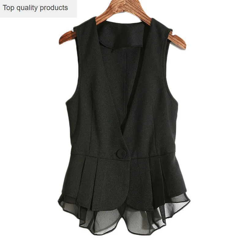 2020 New Woman V-neck Single Button Sleeveless Black Casual Chiffon Thin Waistcoat Vest Jacket ZL2869 | Женская одежда
