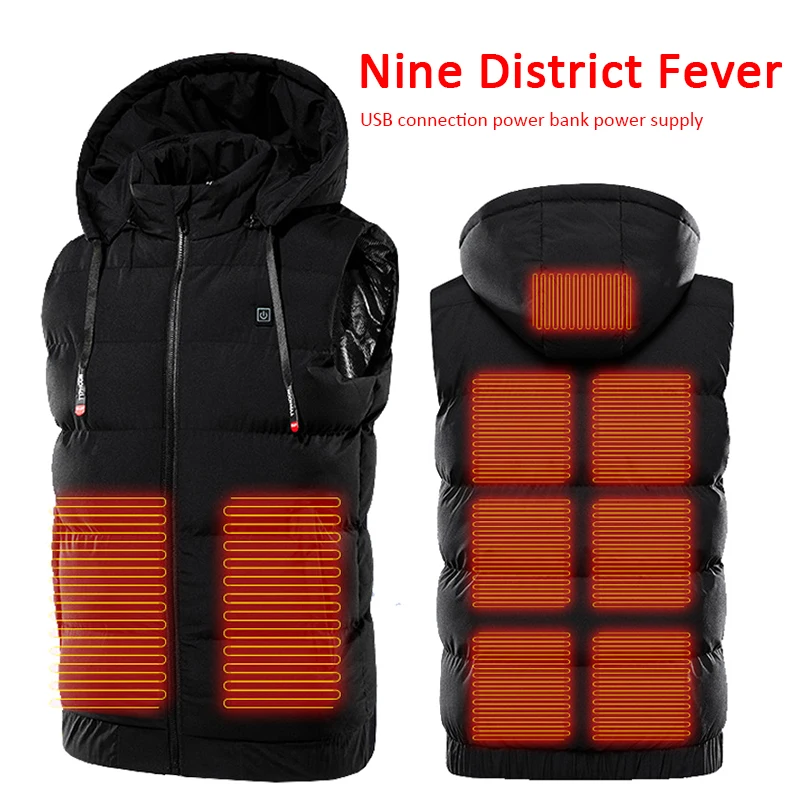 Men Autumn Winter Smart Heating Cotton Vest USB Infrared Electric Heating Hooded Vest Women Outdoor Flexible Thermal 1