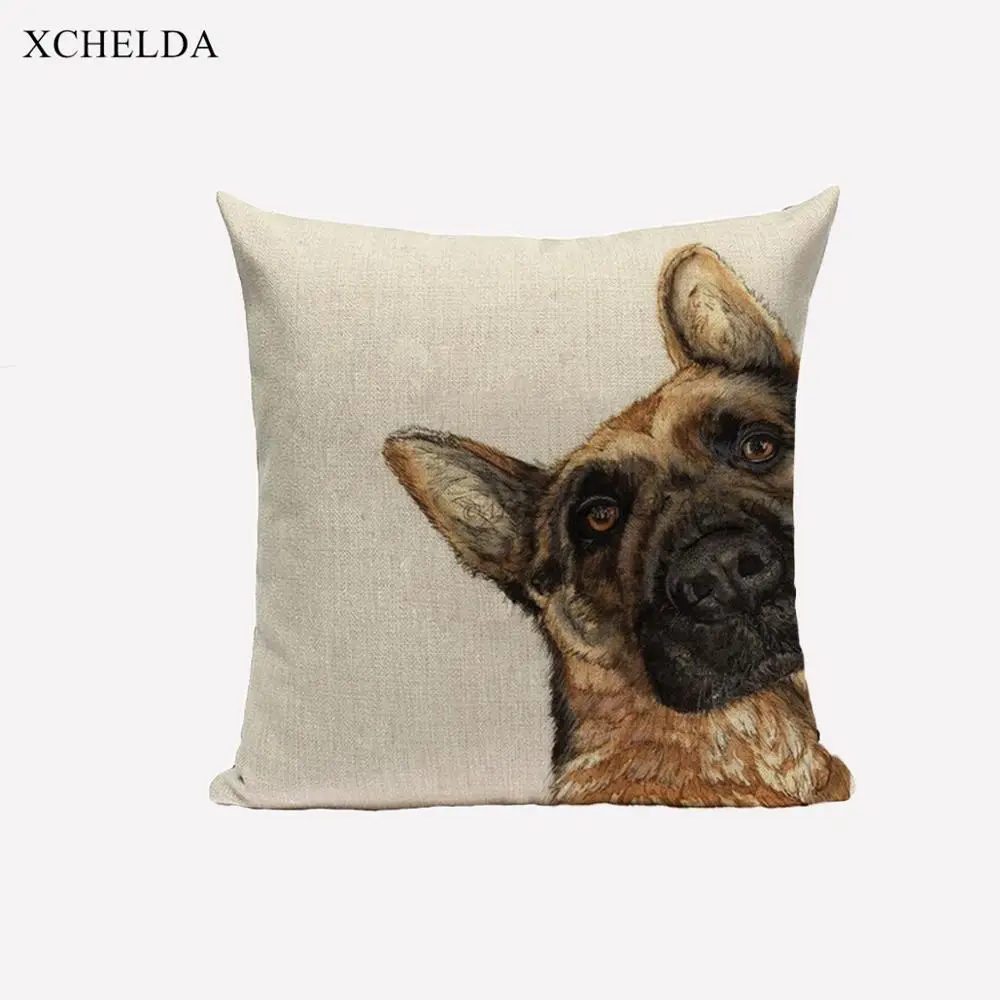 Cushion Cover Linen German Shepherd Print Dog Throw Pillow Case Colorful Animal Home Sofa Car Seat Decorative Pillowcase 45x45