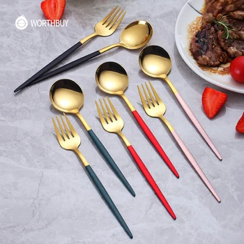 

WORTHBUY Gold Cutlery Set Stainless Steel Tableware Silverware Set Knife Spoon Fork Dinner Set Kitchen Accessories Dinnerware