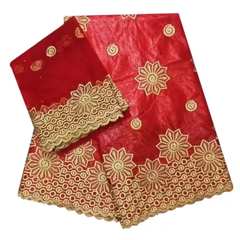 

Red Bazin riche getzner 2019 high quality African women bazin riche net lace guinea brocade fabric with 7 yards GR5-8