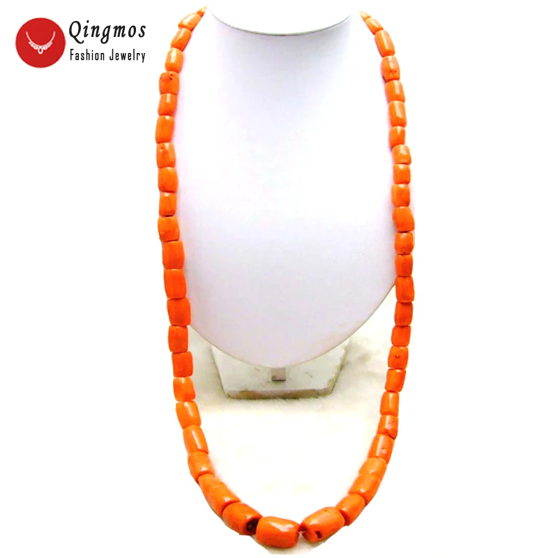 Women Necklace Natural Orange Coral 10-18mm Graduate Thick Slice Long