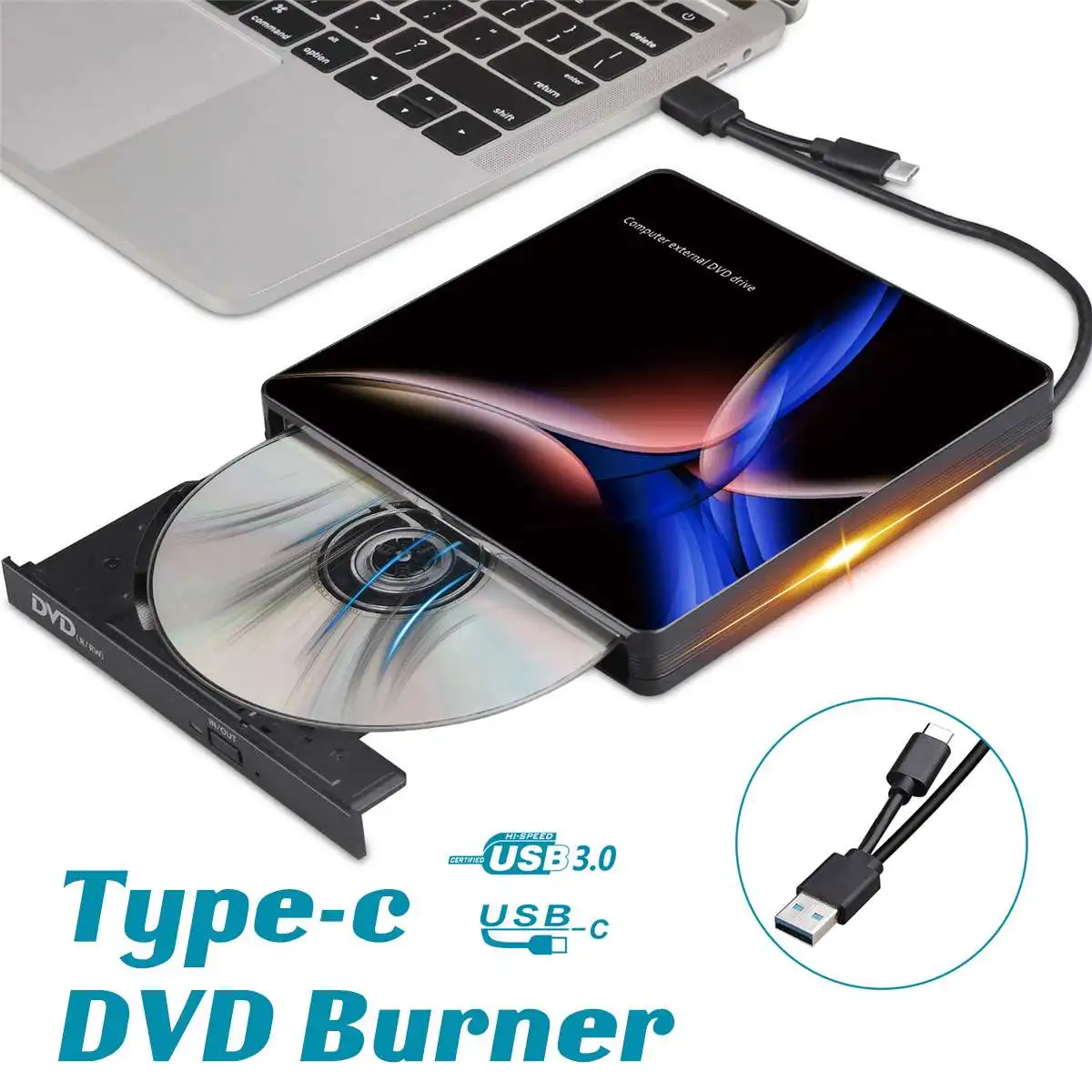 Внешний DVD привод Оптический привод USB 3,0 type-C высокоскоростной CD rom плеер CD-RW записывающее устройство для ноутбука