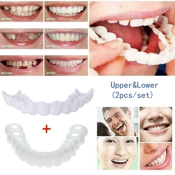 

1 Pair Snap On Smile Veneers Teeth Denture Teeth Whitening Fake Tooth Cover Comfort Fit Snap On Upper / Lower Cosmetic Teeth