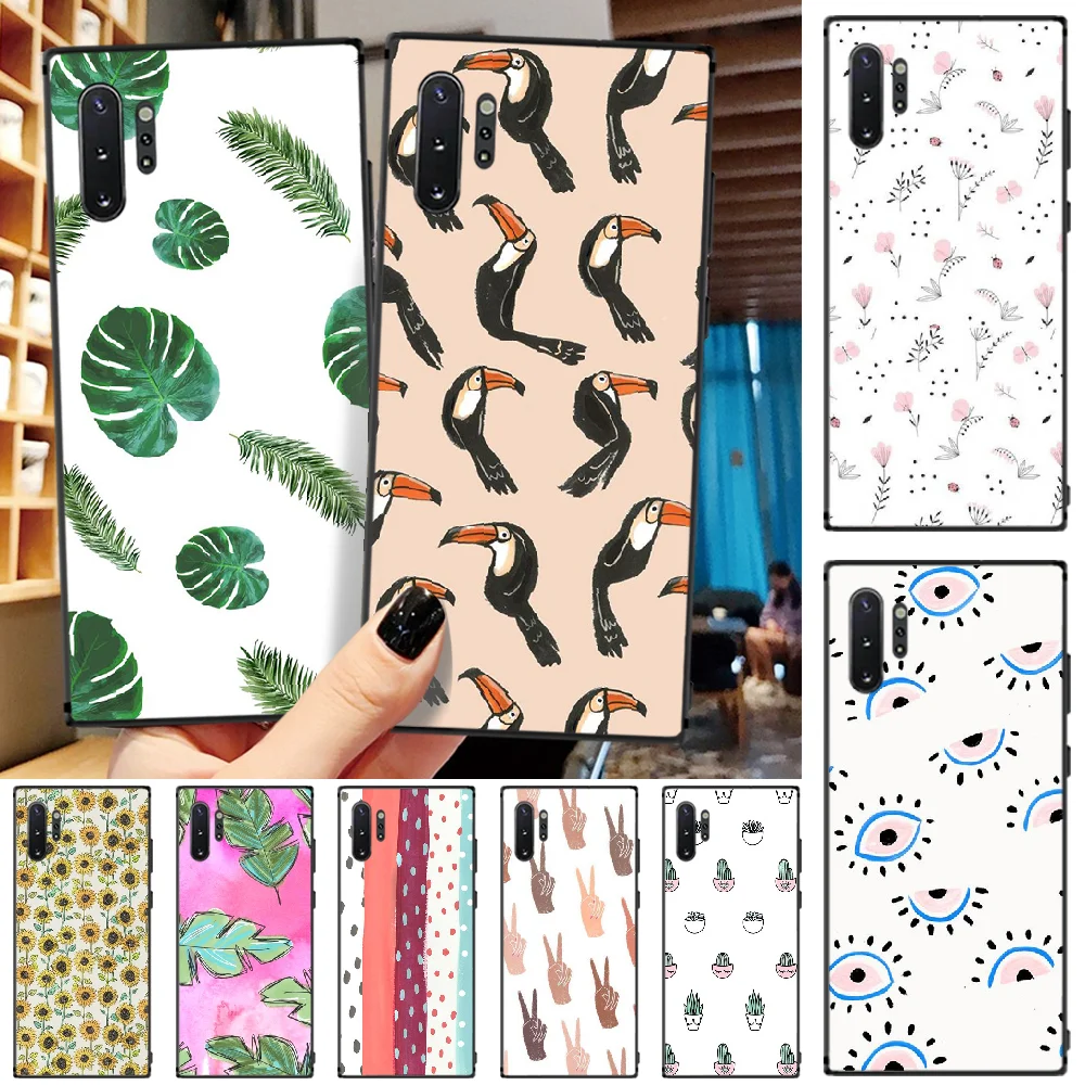 

OFFeier Small fresh flowers and birds Black Soft Shell Phone Case Capa For Samsung Note4 5 7 8 9 10 Note10 Pro M10 20 30