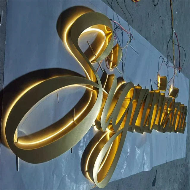 Brushed Golden Led Interior Sign Letters Gold Steel Backlit Letters Custom  Made Available