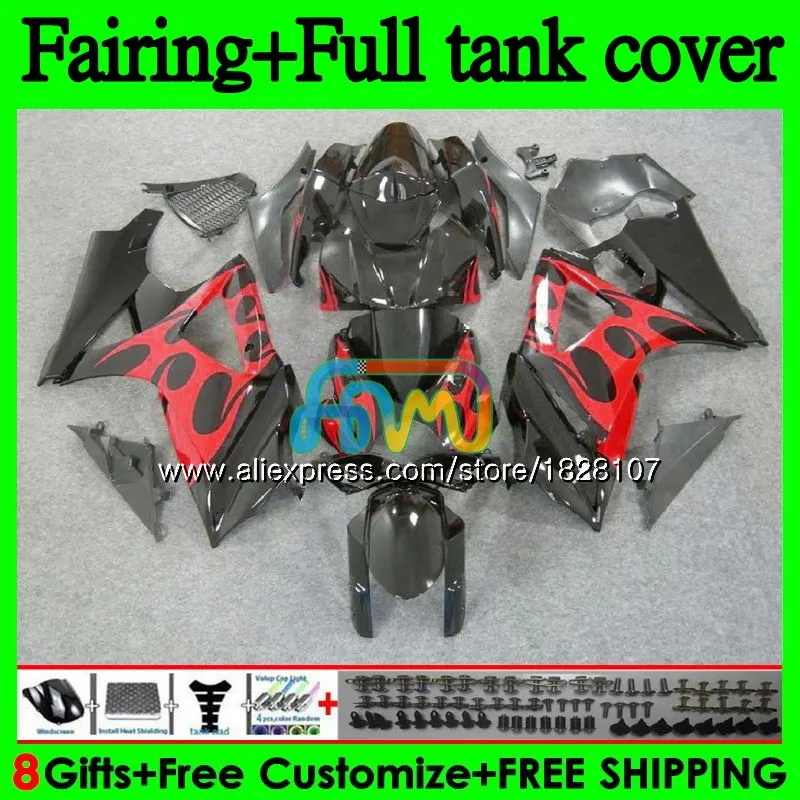 Корпус+ бак для SUZUKI GSXR1000 CC GSXR-1000 K7 GSXR 1000 1000CC 99BS. 17 GSX-R1000 GSX R1000 07 08 2007 2008 красный пламя обтекатель