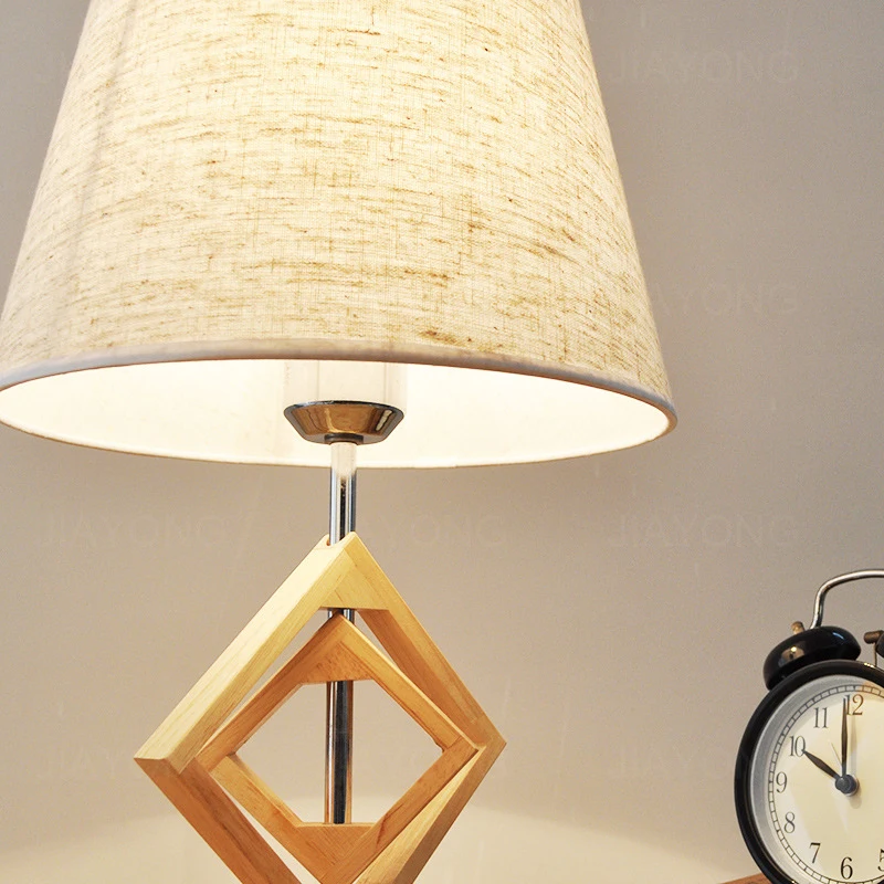 

Creative wooden base fabric table lamp bedroom desk lamp