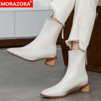 

MORAZORA 2020 New arrive fashion simple women boots genuine leather solid color shoes woman genuine leather ankle boots