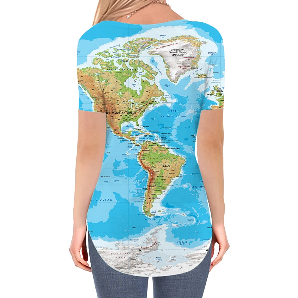 KYKU world map T Shirt Women Earth V-neck Tshirt novel T-shirts 3d Womens Clothing Fashion Cool Style High Quality