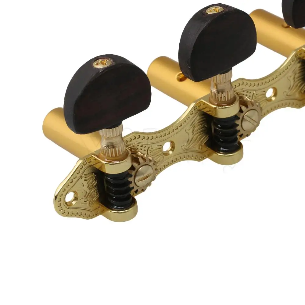 Yibuy Gold Metal Classical Guitar String Tuning Pegs 1L1R With Wooden Handle