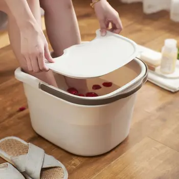 

Portable Footbath Plain Foaming Massage Bucket Plastic Foot Bath Spa Massage Bucket Washing Basins With Cover And Handle