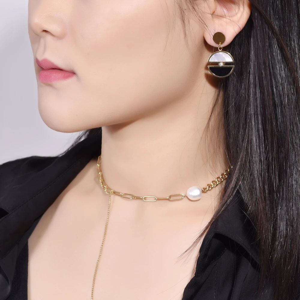 

SDA New Fashion Women Nature Pearl Chocker Necklaces With Curb Link Box Chain HipHop Personalized Female Jewelry