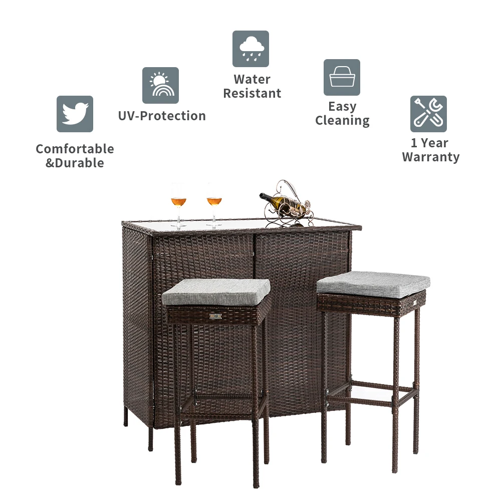 

Outdoor 3 PCS Black Dining Room Set Modern Wooden Dining Table with 2 Dining Chairs Steel Frame Home Kitchen Furniture
